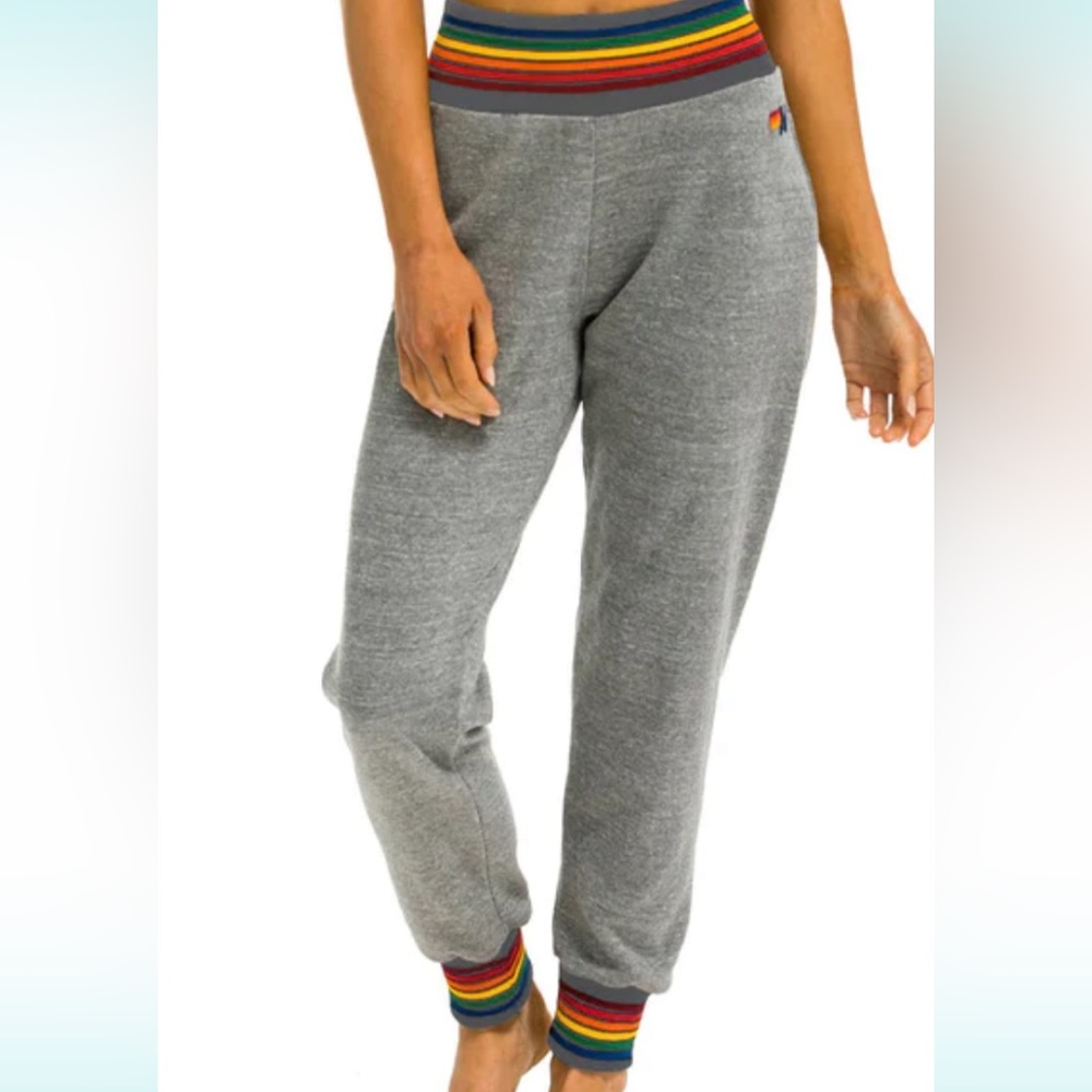 Aviator Nation Women's Rainbow Rib Pocket Sweatpants Heather Grey